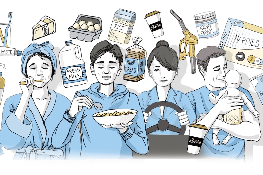 An illustration of four adults and one child.