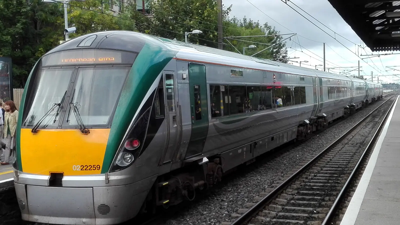 A Class 22000 train standing beside the platform at Malahide railway station
