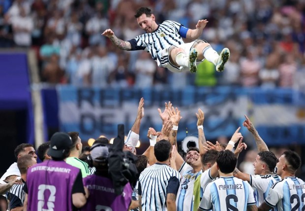 Messi celebrates with teammates after Argentina's win on July 7. Photographer: Justin Setterfield/Getty Images (Photographer: Justin Setterfield/Getty Images)