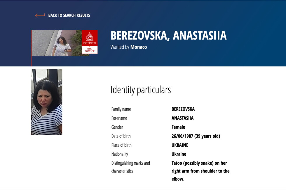 Anastasiia Berezovska identified in Interpol Red Notice for Monaco attack