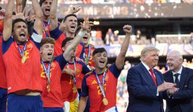 Trump lingers awkwardly long after giving World Cup trophy to Spain