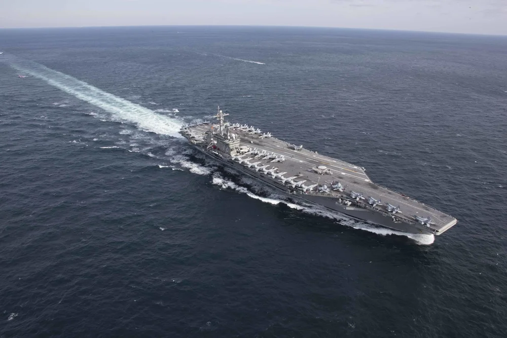 ‘The morale is not good’ on the USS Abraham Lincoln, says Bonnie York, whose stepson is serving on the aircraft carrier in the Middle East (pictured)
