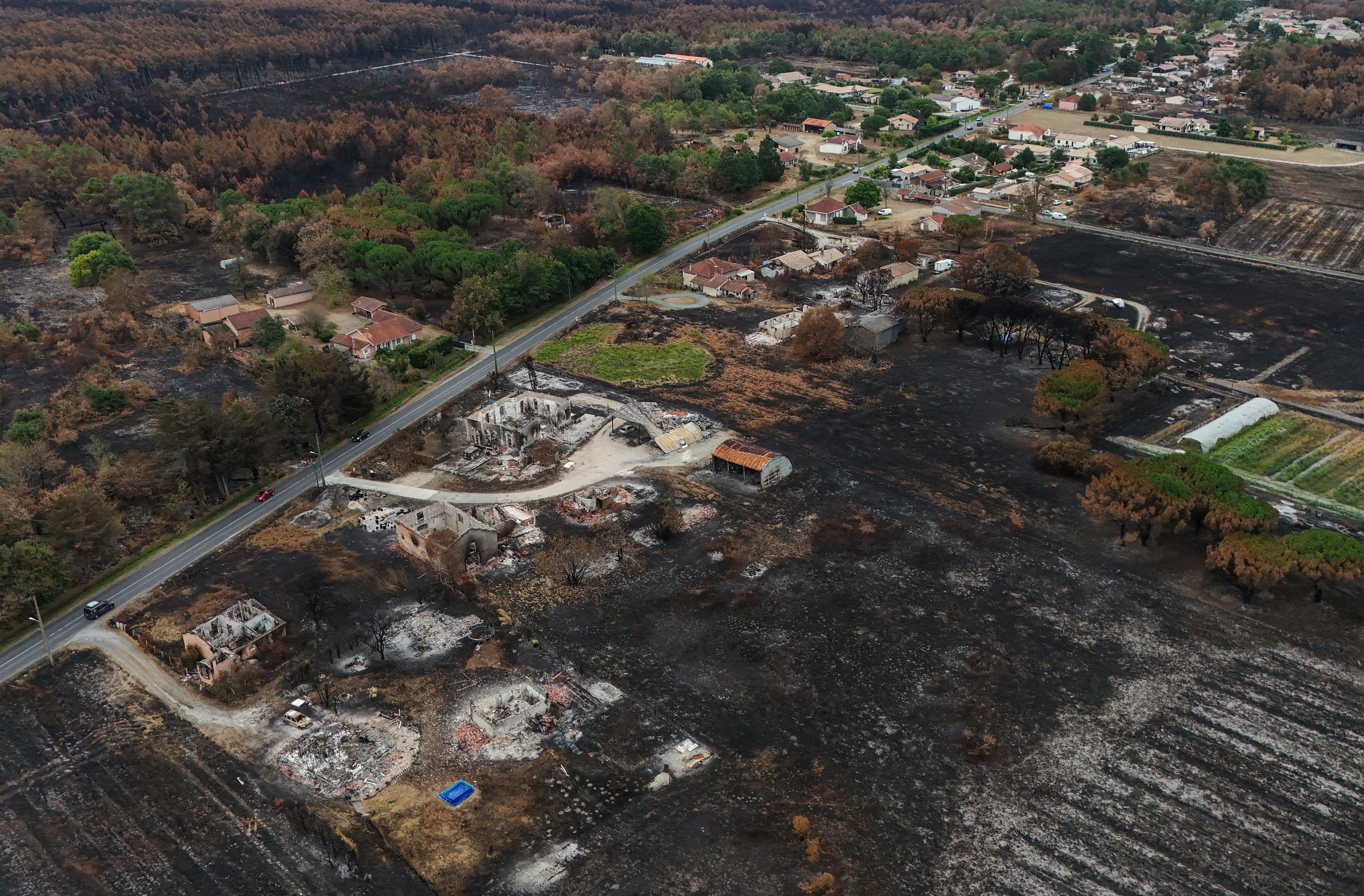 Burnt properties in the wake of record-breaking French wildfires