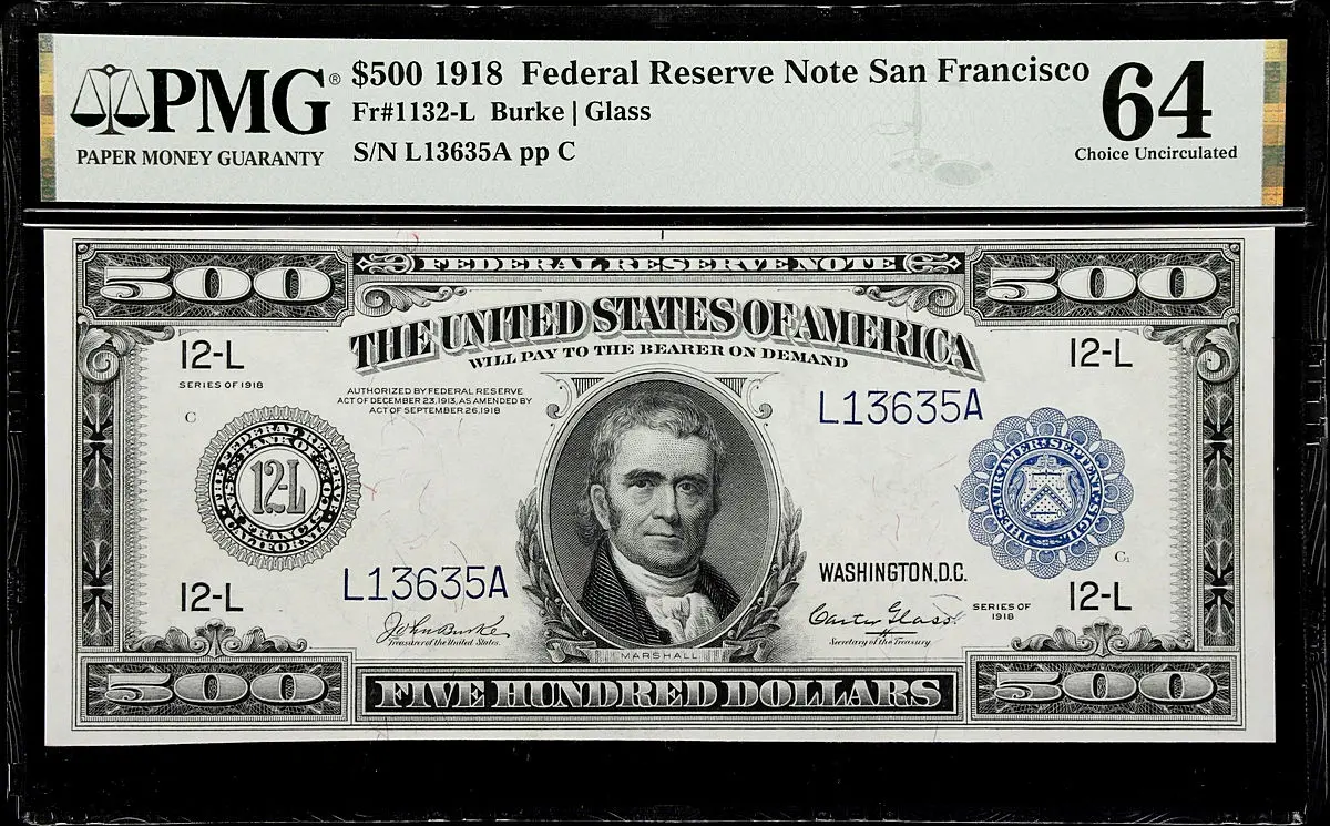 Fr. 1132-L. 1918 $500 Federal Reserve Note. San Francisco. PMG Choice Uncirculated 64.