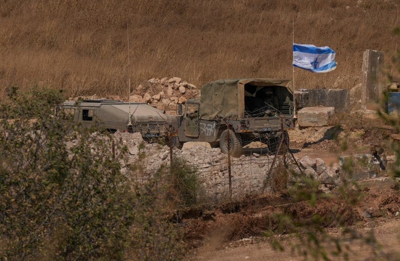 An Israeli military vehicle displaying an Israeli flag in southern Lebanon. August 16, 2026.
