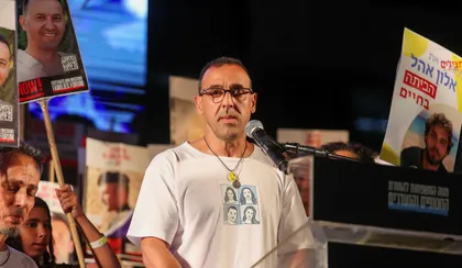 Eli Sharabi at a rally, Tel Aviv, about a year ago. Credit: Nir Keidar Eli Sharabi at a rally, Tel Aviv, about a year ago.