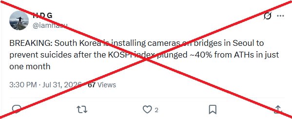 Posts misrepresent 2021 suicide-prevention initiative as reaction to South Korean stock market losses