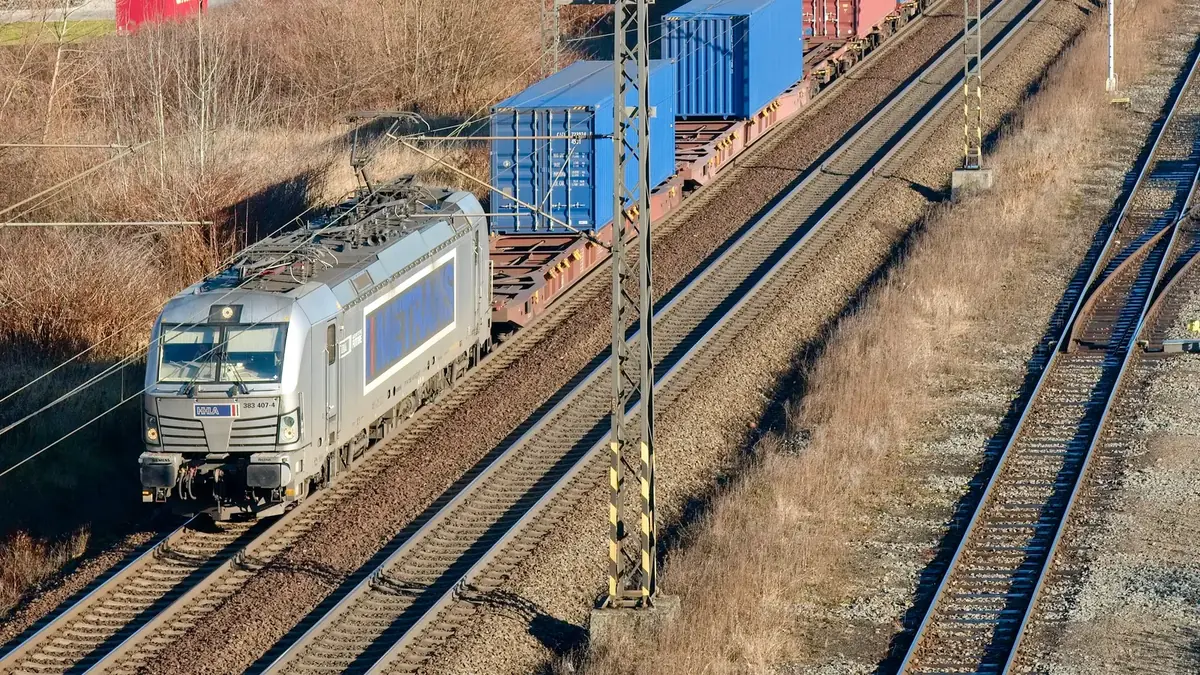 Illustrative view of a Metrans intermodal freight train travelling near Ostrava in the Czech Republic.