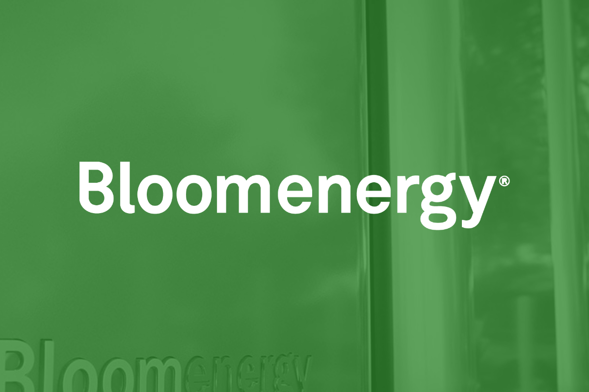 The Bloom Energy logo against a green backdrop.