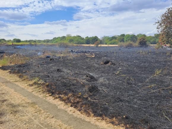 Firefighters tackle grass fire in Woolwich amid amber heat alert