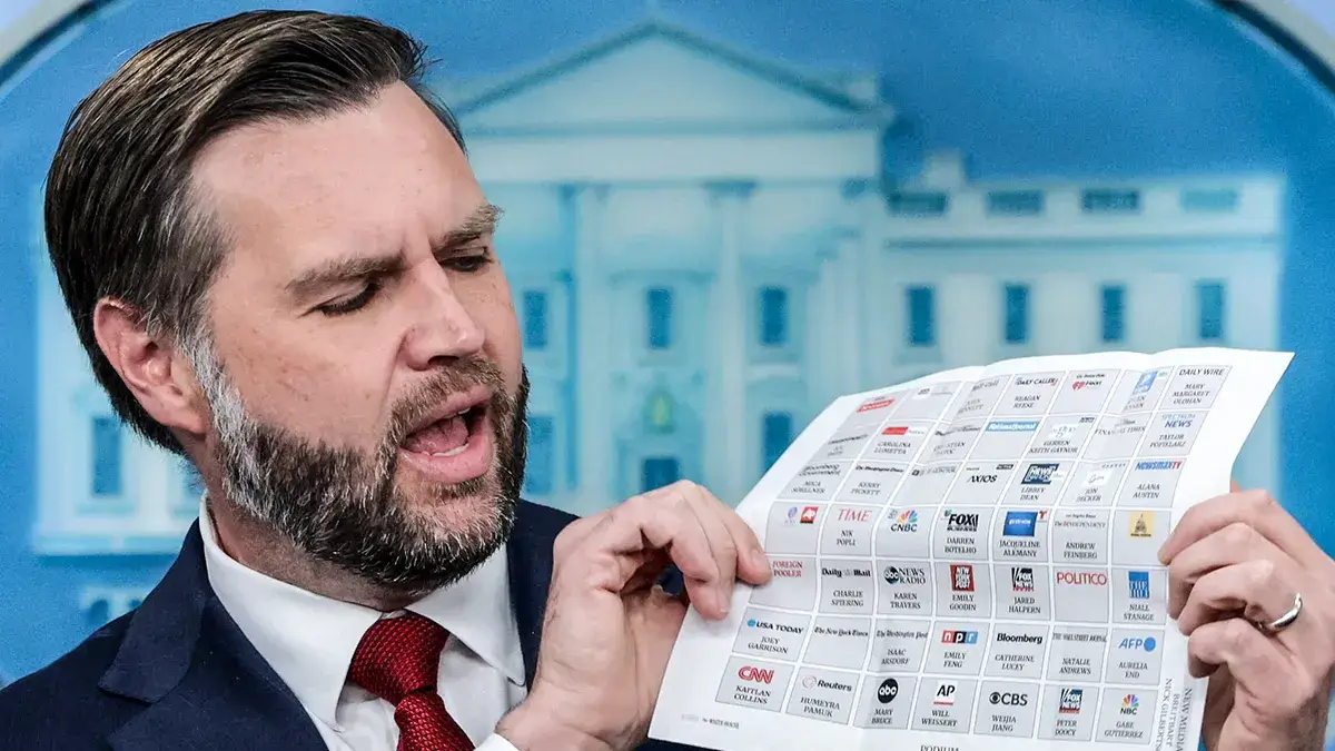 US Vice President JD Vance holding a seating chart while taking questions from correspondents during a White House briefing - REUTERS/ JONATHAN ERNST
