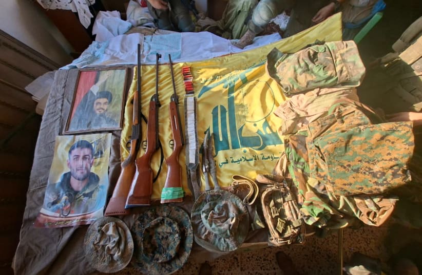 Weapons and paraphernalia belonging to Hezbollah located by the IDF in southern Lebanon. Photos released on September 1, 2026.