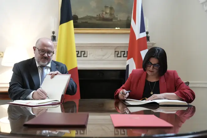 Belgian Interior Minister Bernard Quintin and Home Secretary Shabana Mahmood