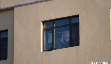Window of a Chinese factory where North Koreans work.