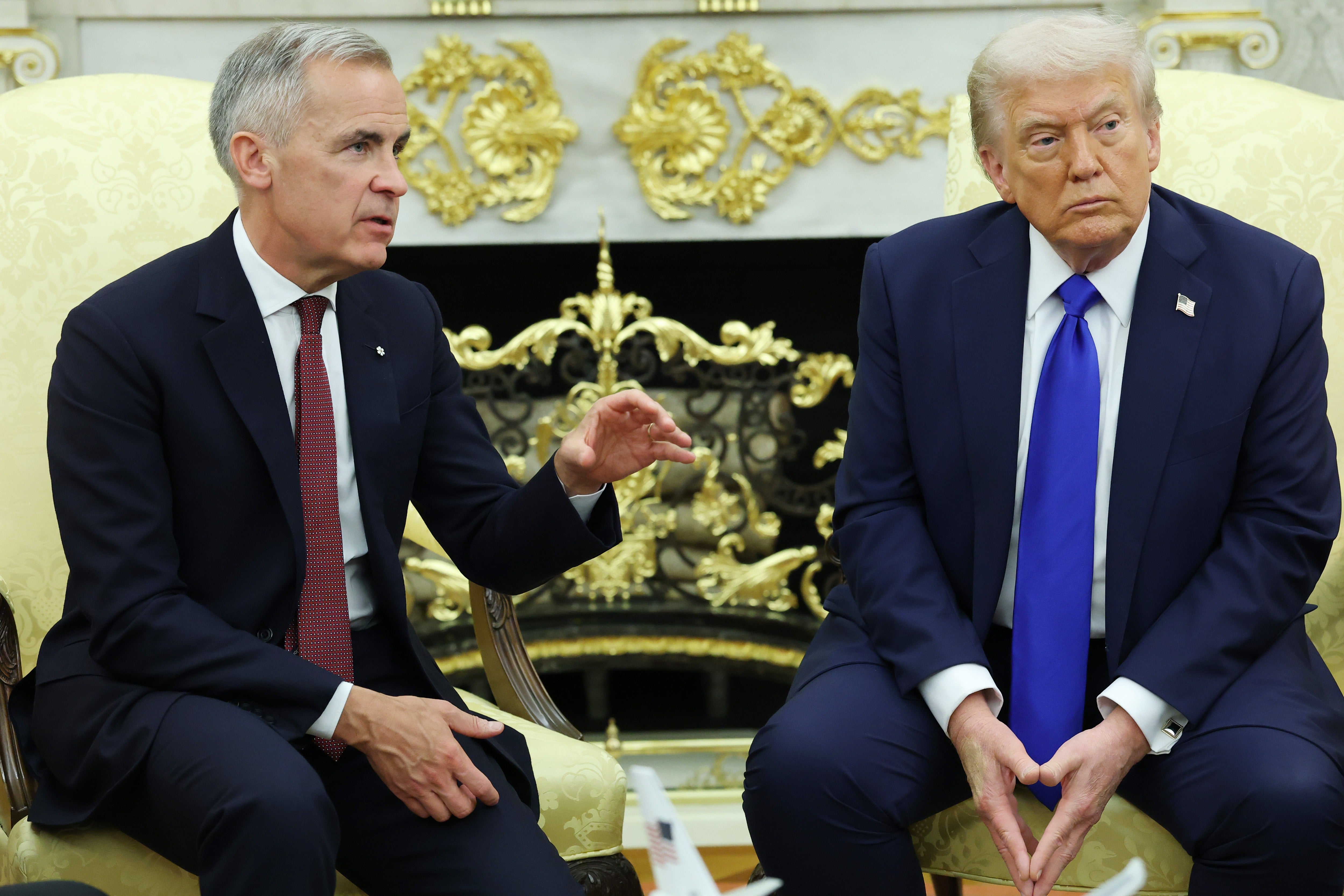 Mark Carney and Donald Trump in the Oval Office, October 2025. The Canadian PM has imposed ‘dollar for dollar’ retaliatory tariffs after the U.S. president launched new levies against his northern neighbor, straining one of America’s longest trade relationships at a volatile period for global fuel prices